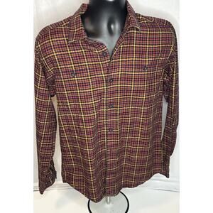Patagonia Mens 100% Organic Cotton Flannel Red Black Yellow Checker Small